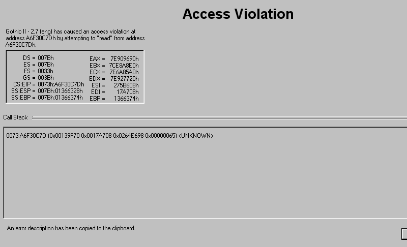 Access Violation FIX. for Gothic II: Gold Edition