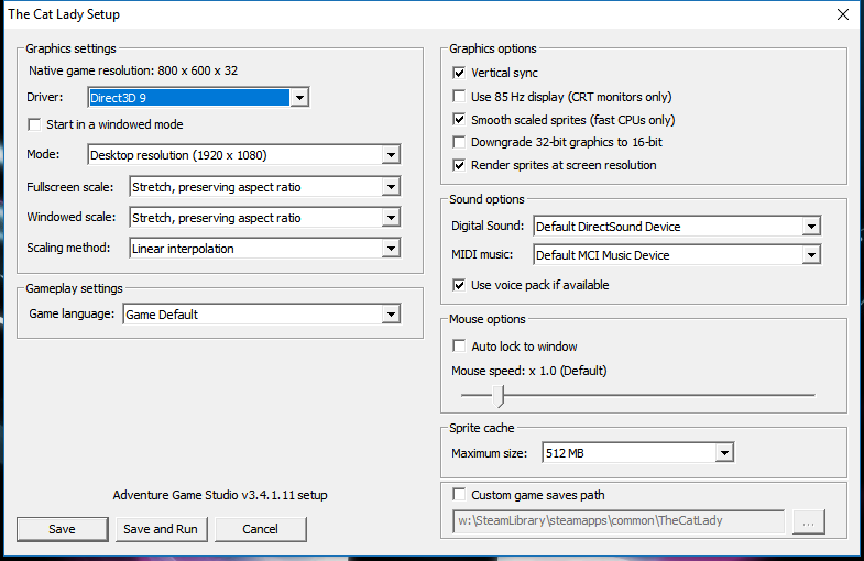 Best settings for a good experience. for The Cat Lady