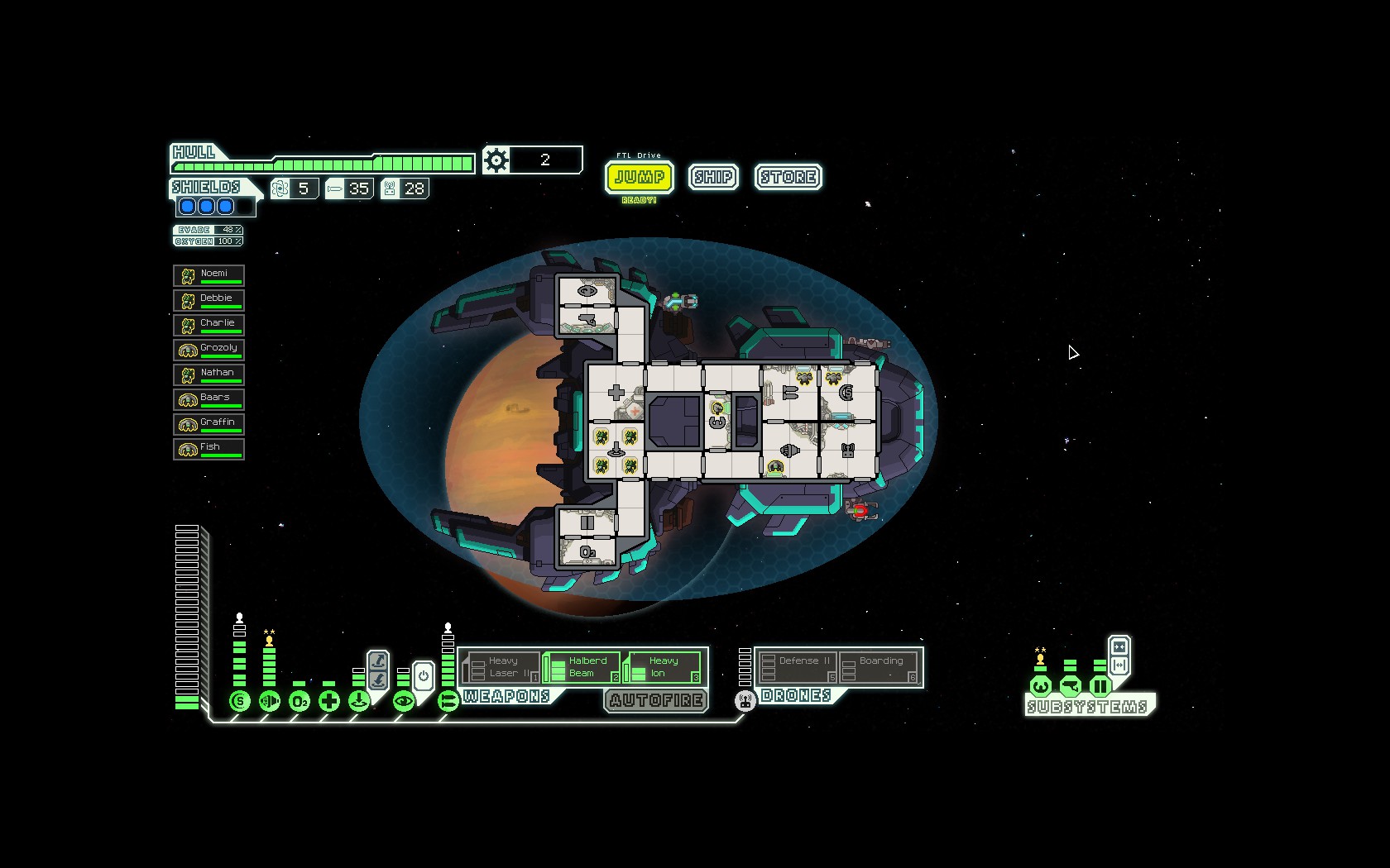 Boarding enemy ships with medbays (With Mantis ship) for FTL: Faster Than Light