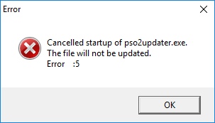 Решение ошибки при запуске игры "Cancelled startup of pso2updater.exe. " for Phantasy Star Online 2 New Genesis