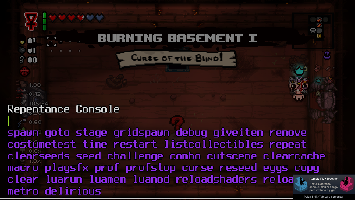 como activar la debug console for The Binding of Isaac: Rebirth