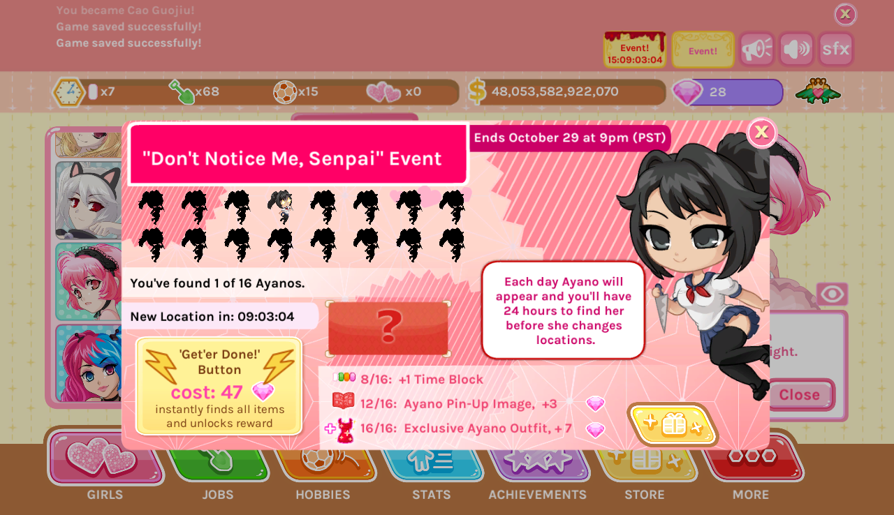 don’t notice me senpai event guide(guia) for Crush Crush