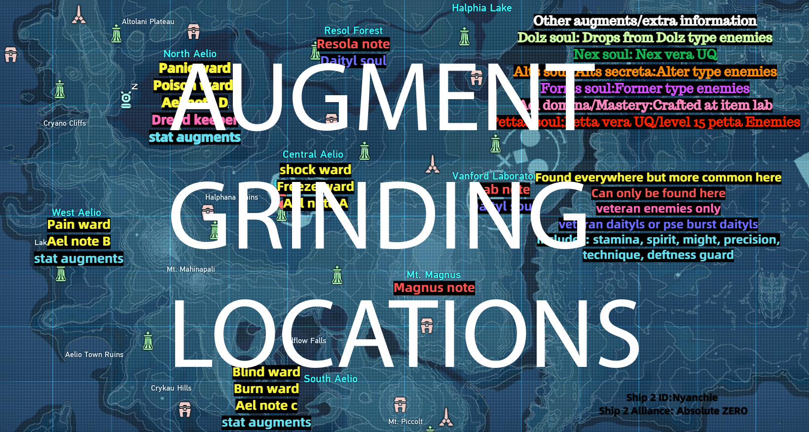 Grinding Map For Augments for Phantasy Star Online 2 New Genesis