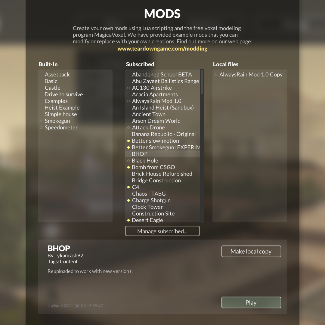How to make mod list longer for Teardown