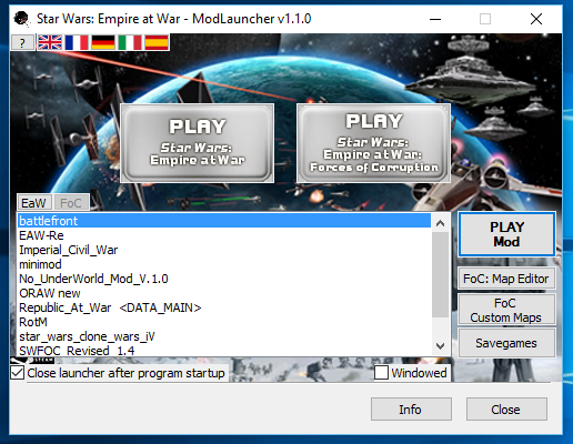 How to play mods the easy way (modlauncher) for STAR WARS™ Empire at War: Gold Pack