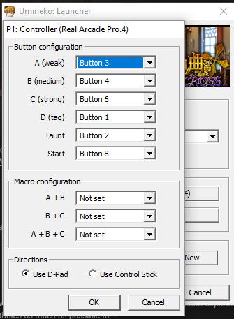 How to set a common layout for the arcade stick for Umineko: Golden Fantasia