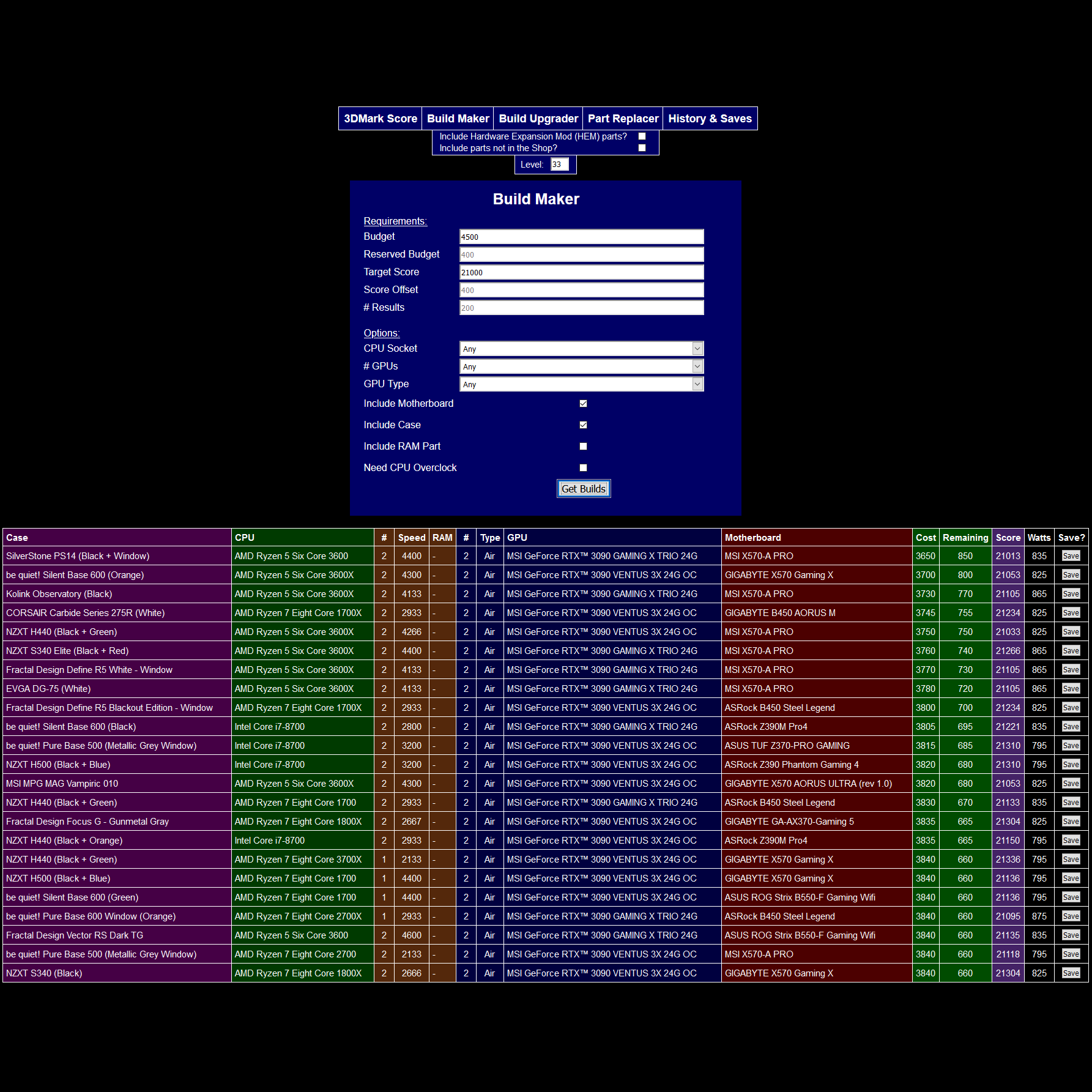 HTML Calculator - 3DMark Scores, Builds, Upgrades for PC Building Simulator
