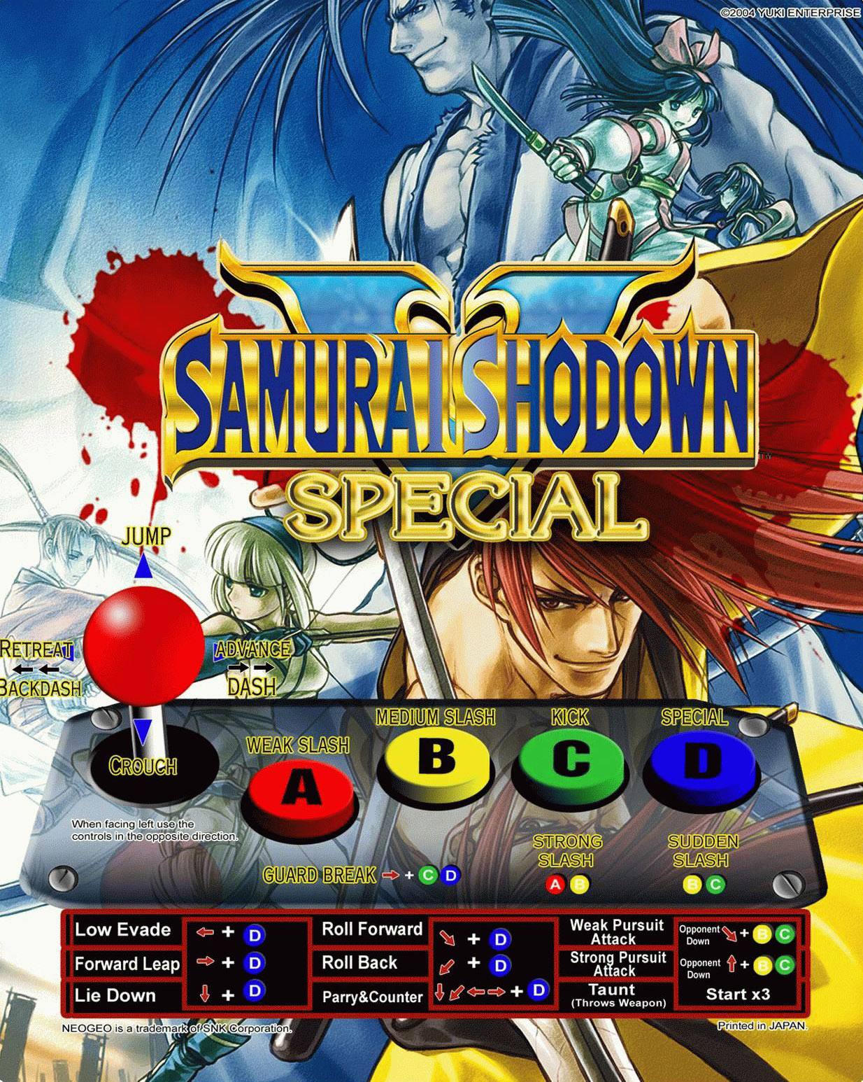 ideal arcade/neo geo fight stick layout for SAMURAI SHODOWN V SPECIAL / サムライスピリッツ零スペシャル