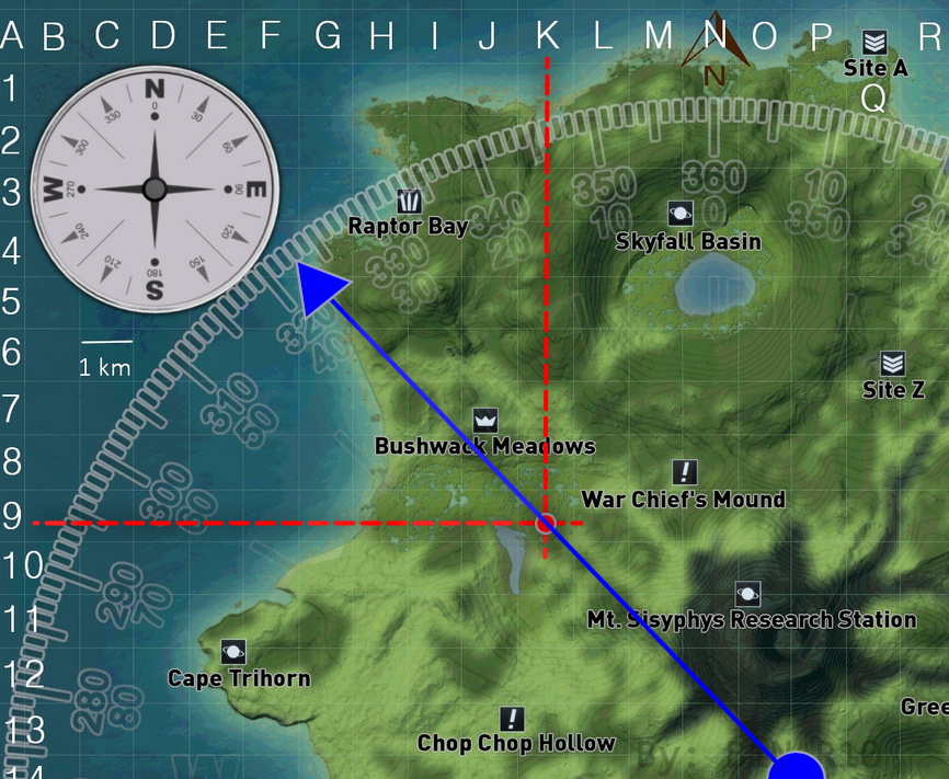 Map with Locations, grid and compass (Updated) for theHunter: Primal