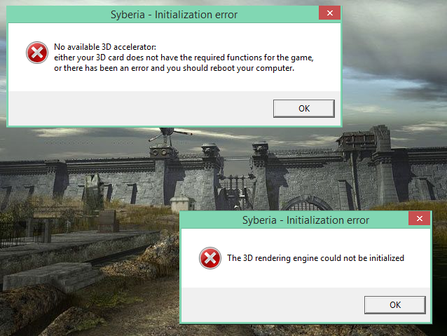 No 3D rendering engine & No 3D accelerator errors and how to fix them. for Syberia