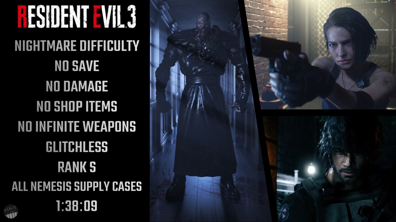 No Save No Damage Nightmare Difficulty S Rank for Resident Evil 3