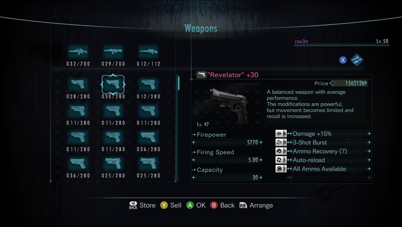 Piezas legendarias modo asalto // Raid mode legendary accesories for Resident Evil Revelations