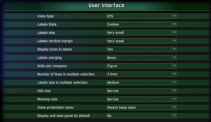 Recommended interface options for competetive play for Wargame: Red Dragon