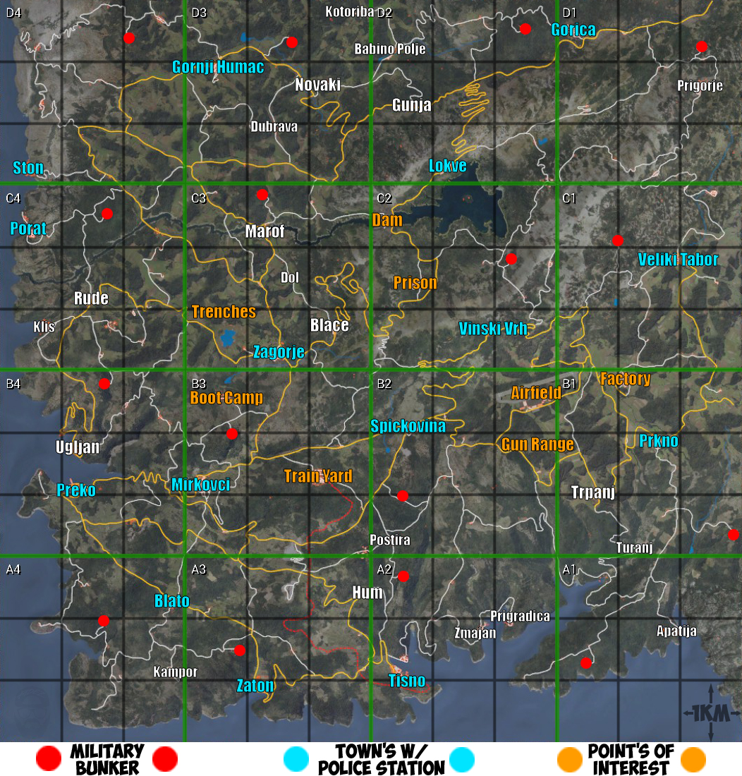 Scum Map w/ Towns, Police Stations, Points of Interest & More! for SCUM