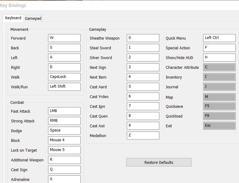 Suggested Key Bindings for The Witcher 2: Assassins of Kings Enhanced Edition