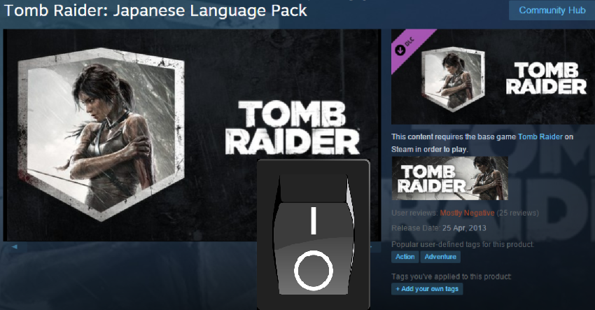 Turning on Japanese Language Pack DLC for Tomb Raider