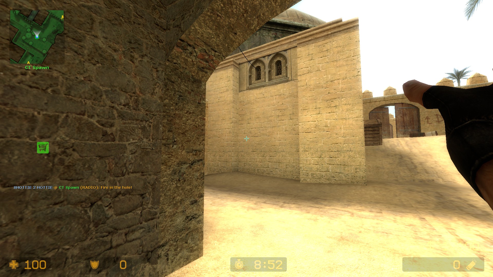 Where to throw a smoke grenade to assist in rushing mid doors towards upper tunnels in Dust 2 for Counter-Strike: Source